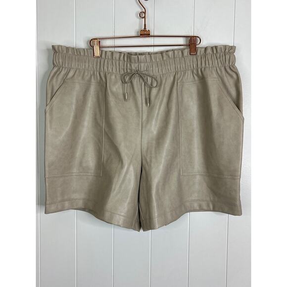 Avec Les Filles Tan Vegan Leather Paperbag Drawstring Waist Size 1X NWT - Picture 3 of 7